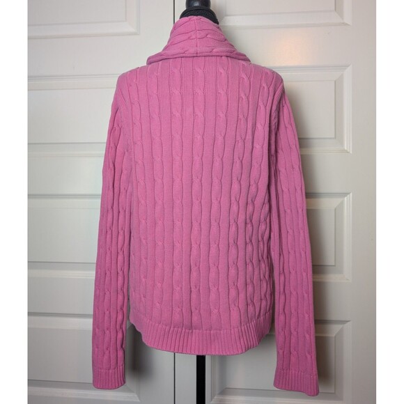Chaps Size L Cardigan Shawl Collar Cotton Sweater Cable Knit Pink Old Money Chic - Picture 4 of 8